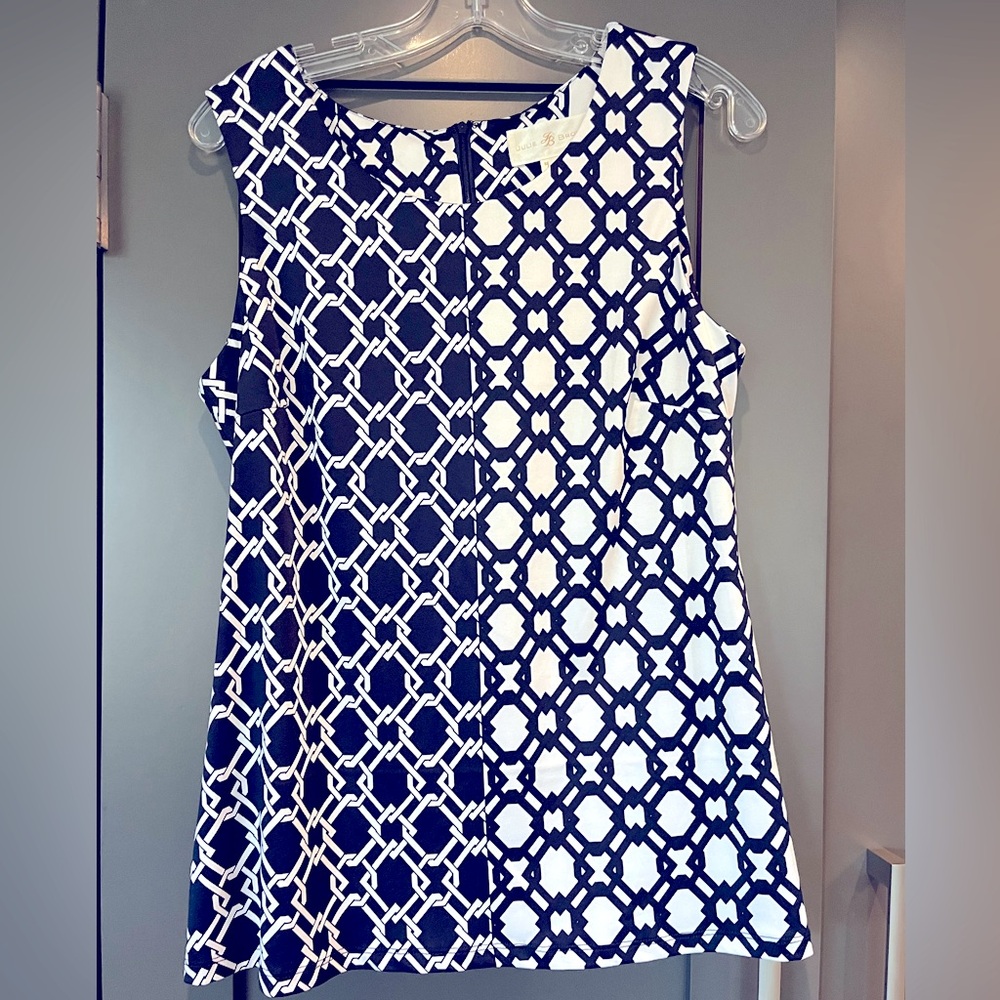 NWT Julie Brown Sleeveless Navy Pretzle Starr Tank Blouse Large Original $138